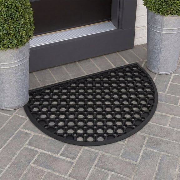 Evideco Black Half Moon Rubber Outdoor Door Mat 23.5x15.75 In, Heavy-Duty Non-Slip All-Weather Entry Mat for Front Door, Patio or Garage