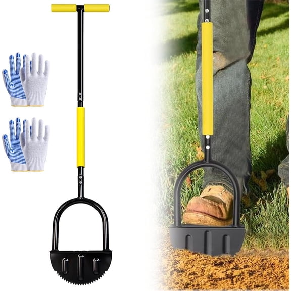 Half Moon Saw Tooth Lawn Edger, 40in Edger Lawn Tool with Double V-Blade, Stainless Steel Saw-Tooth Edger Lawn Tool, Half Moon Saw-Tooth Edger with T-Grip Handle, for Flower Beds, Yard