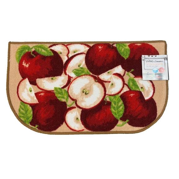 Half Moon Slice Kitchen Rug, Non Skid Back, Chef, Coffee, Apples