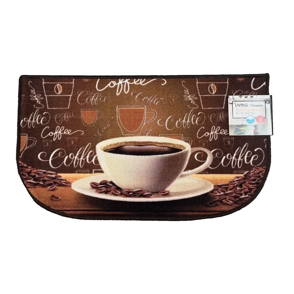 Half Moon Slice Kitchen Rug, Non Skid Back, Chef, Coffee, Apples