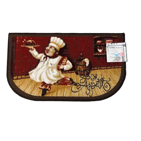 Half Moon Slice Kitchen Rug, Non Skid Back, Chef, Coffee, Apples