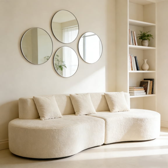 Half Moon Sofa Modern Curved Couch 4 Seat Minimalist Elegant Half Moon Sofa Compressed Modular Sectional Sofa for Home Living Room Cream White