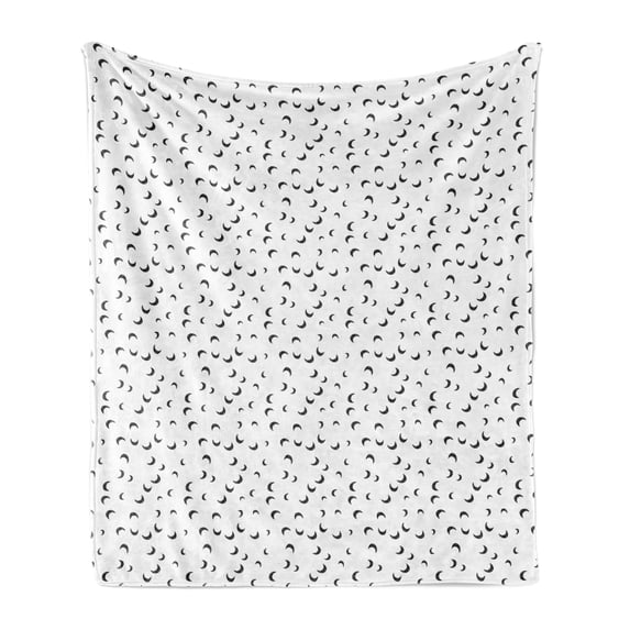 Half Moon Soft Flannel Fleece Blanket, Repetitive Crescent Halloween Inspired Simplistic Pattern Plain Background, Cozy Plush for Indoor and Outdoor Use, 60" x 80", Dimgray and White, by Ambesonne