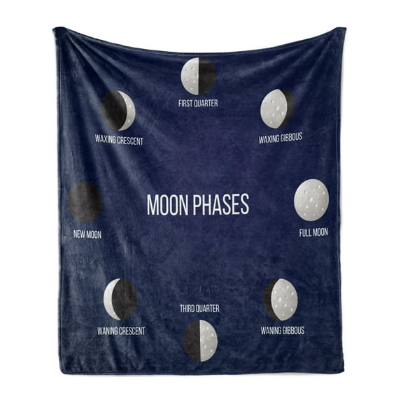 Half Moon Soft Flannel Fleece Throw Blanket, Phases of Crescent Astronomy Science Educational Pattern, Cozy Plush for Indoor and Outdoor Use, 60" x 80", Violet Blue Tan, by Ambesonne