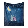 thumbnail image 1 of Half Moon Soft Flannel Fleece Throw Blanket, Rabbit Couple Under Starry Night Sky, Cozy Plush for Indoor and Outdoor Use, 50" x 70", Azure Blue Night Blue, by Ambesonne, 1 of 5