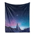 thumbnail image 1 of Half Moon Soft Flannel Fleece Throw Blanket, Snowy Mountains Aurora Borealis, Cozy Plush for Indoor and Outdoor Use, 70" x 90", Indigo Pale Purple, by Ambesonne, 1 of 5