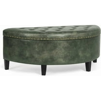 Half Moon Storage Ottoman , 43.5" PU Leather End of Bed  with Storage, Large Ottoman for Bedroom, Living Room, Entryway(Dark Green)