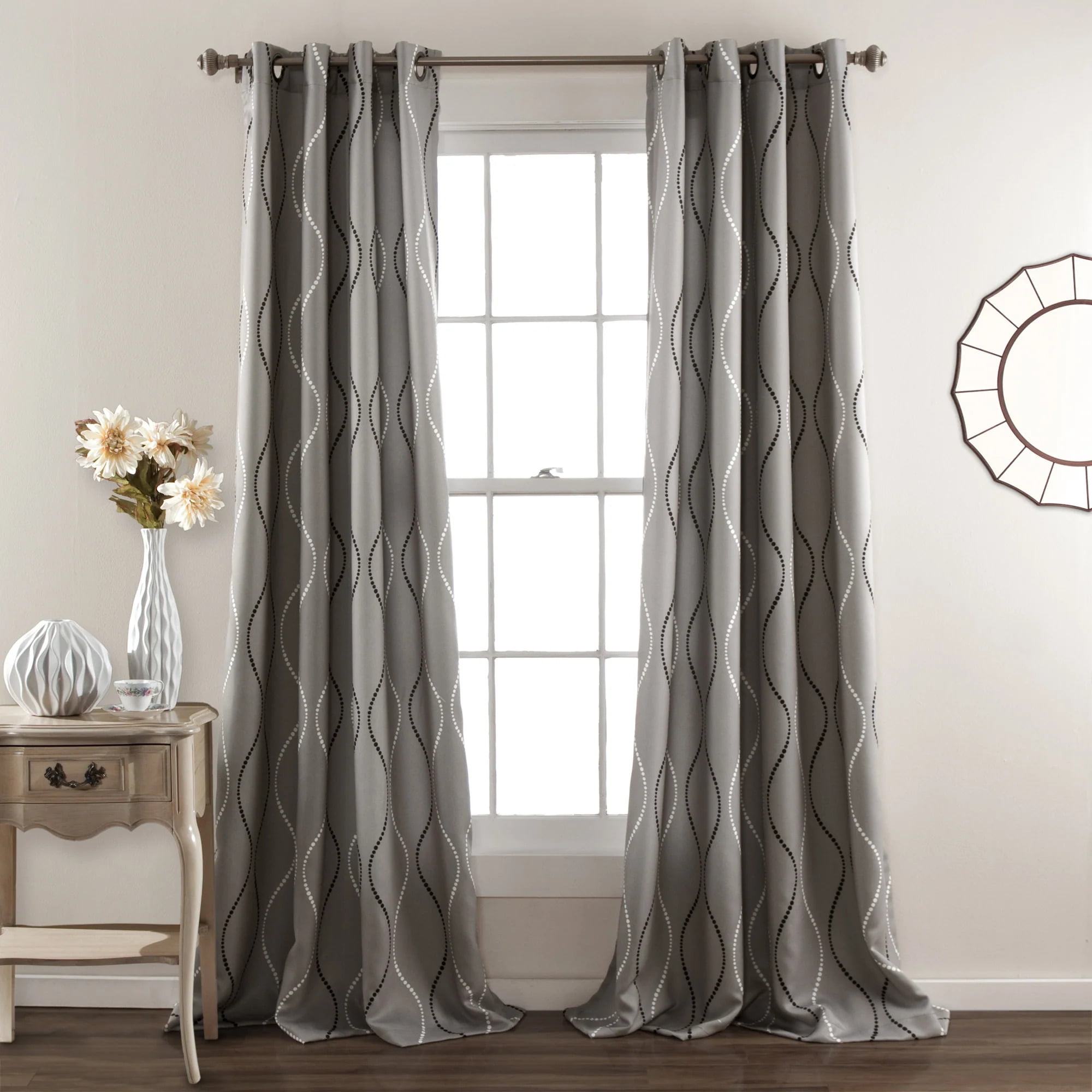 Gray Polyester Room Darkening Swirl Window Panel Set