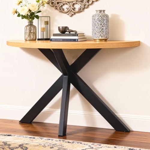 Half Moon Table for Small Spaces,45" Wood Entry Console Table with Adjustable Metal Legs,Hallway$$Furniture