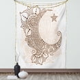 thumbnail image 1 of Half Moon Tapestry, Mystic Intricate Oriental Paisley Floral Crescent Star Arrangement, Wall Hanging for Bedroom Living Room Dorm Decor, 40"W X 60"L, Pale Peach and Chocolate, by Ambesonne, 1 of 2