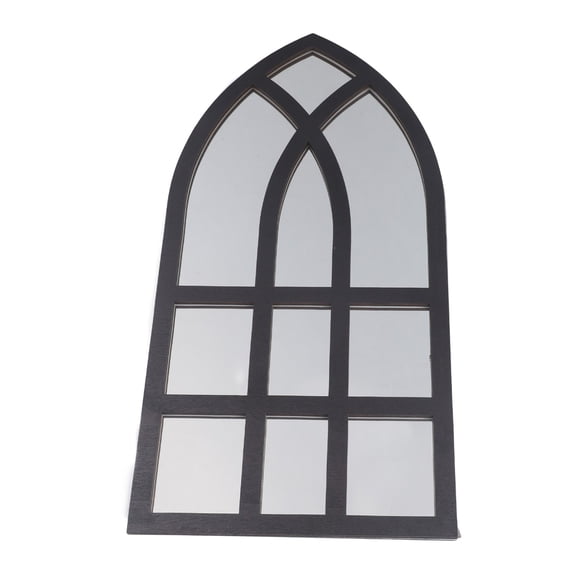 Half-Moon Three-Dimensional Imitation Window Acrylic Mirror Wall Sticker With Wooden Frame, Self- Decorative Accent For Living Room Bedroom Hallway Home Décor(Black)
