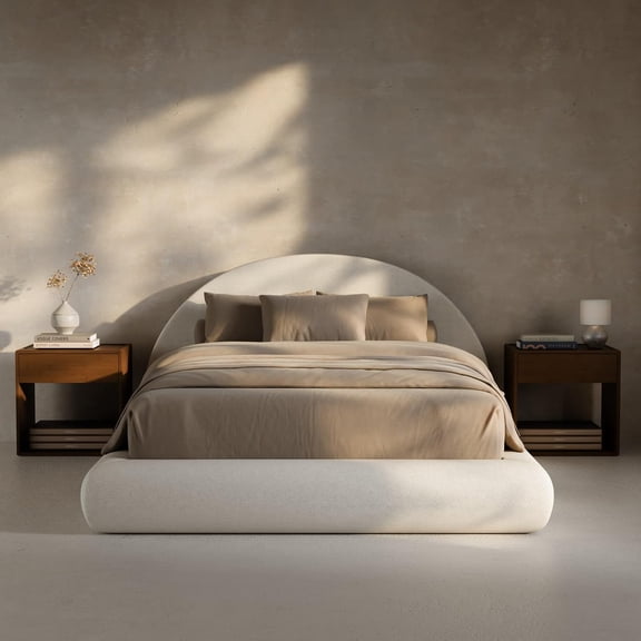 Half-Moon Upholstered Full Platform Bed Frame, Velvet Curved Arched Base, 6" Headboard, 5" Round Cushioned Foam, No Box Spring Needed, Easy Assembly