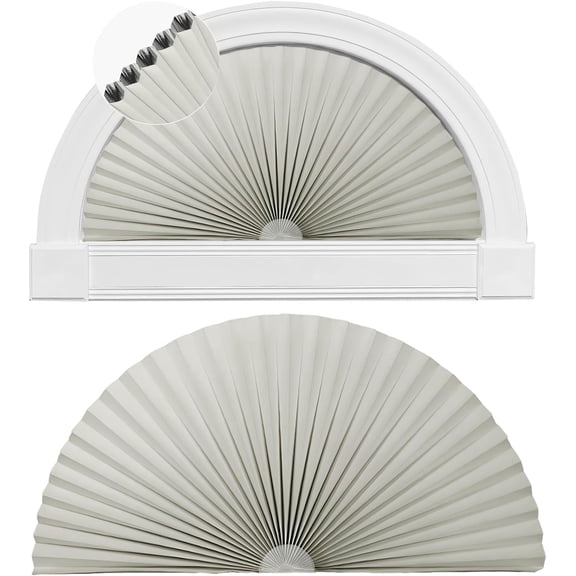 Half Moon Window Shades Blackout 2 Pack, Gray Half Circle Honeycomb Blinds Cordless No Drill, Easy Install Cellular Shades for Room Darkening Half Round Windows