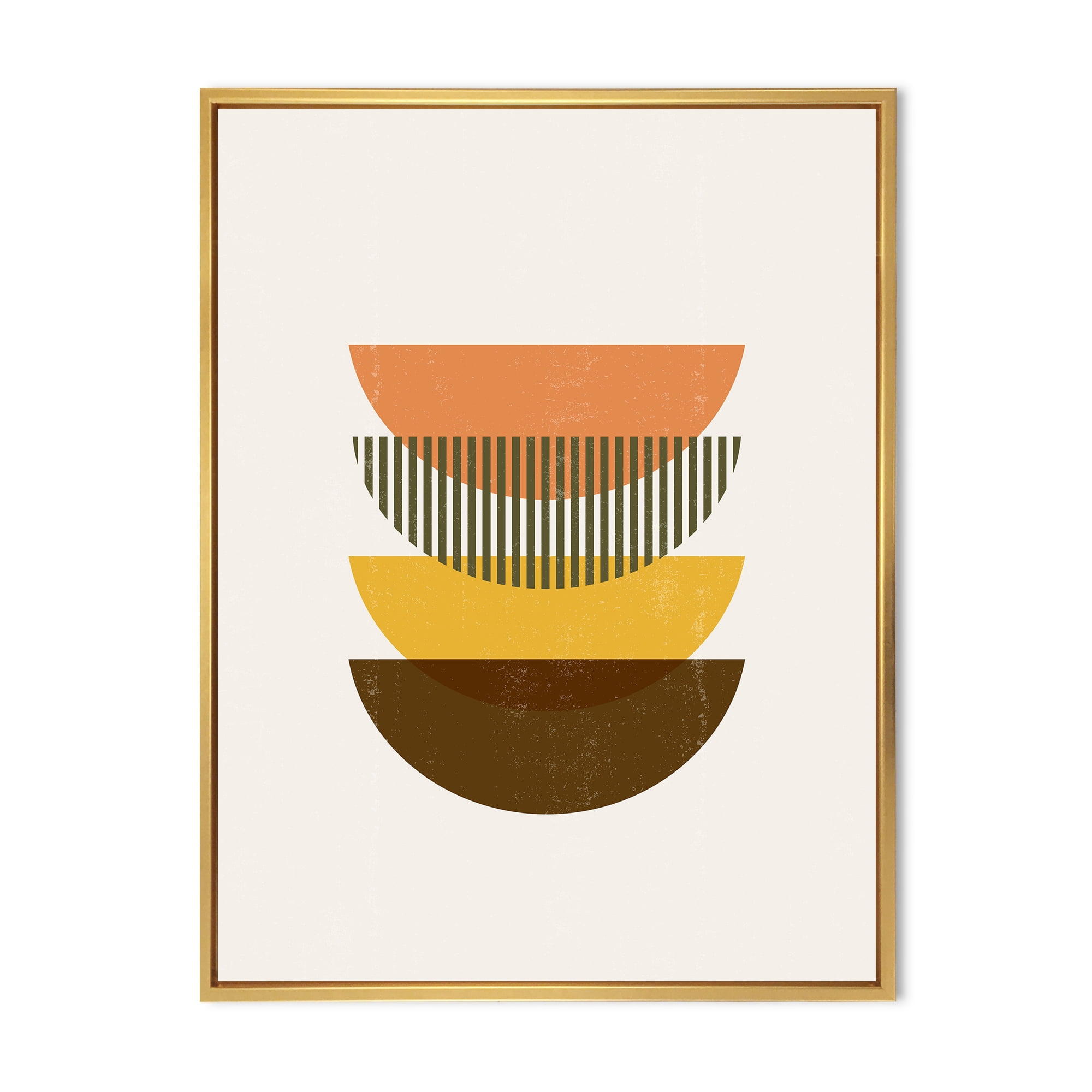 Half Moons In Earth Tones Abstract Geometric Art 24 in x 32 in Framed Painting Canvas Art Print, by Designart