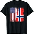 thumbnail image 1 of Half Norwegian Flag T-Shirt | Vintage Norway USA Gift, 1 of 4