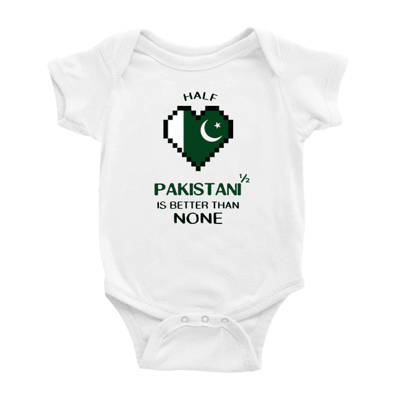 Half Pakistani Is Better Than None Cute Baby Romper Bodysuit For Boy Girl (White, 12-18 Months)