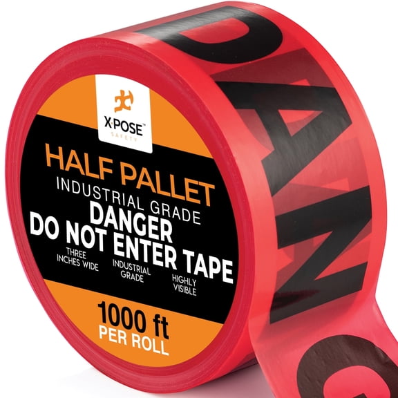 Half Pallet 480pk Danger Do Not Enter Tape Roll - 480 Rolls - 1000 Ft x 3 Inch Wide Each - Red Safety Tape for High Visibility Warning, Flagging Construction Hazard, Crime Scene Barrier, Danger Zone