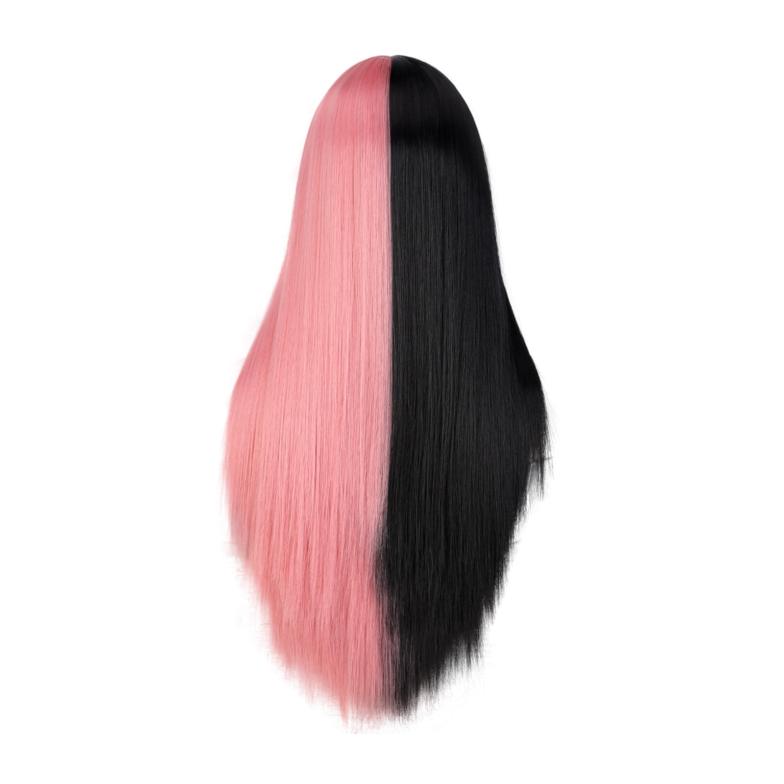 Half Pink Half Black Long Straight Lolita Wig Cosplay Bangs Hair