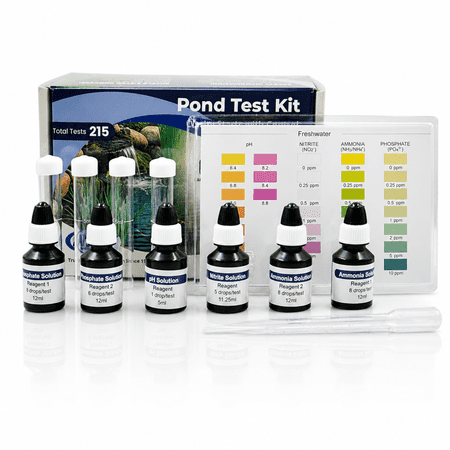 Half Off Ponds 4-in-1 Pond Water Quality Kit, 215 Tests for pH & Ammonia, Glass Tubes, Fresh & Saltwater