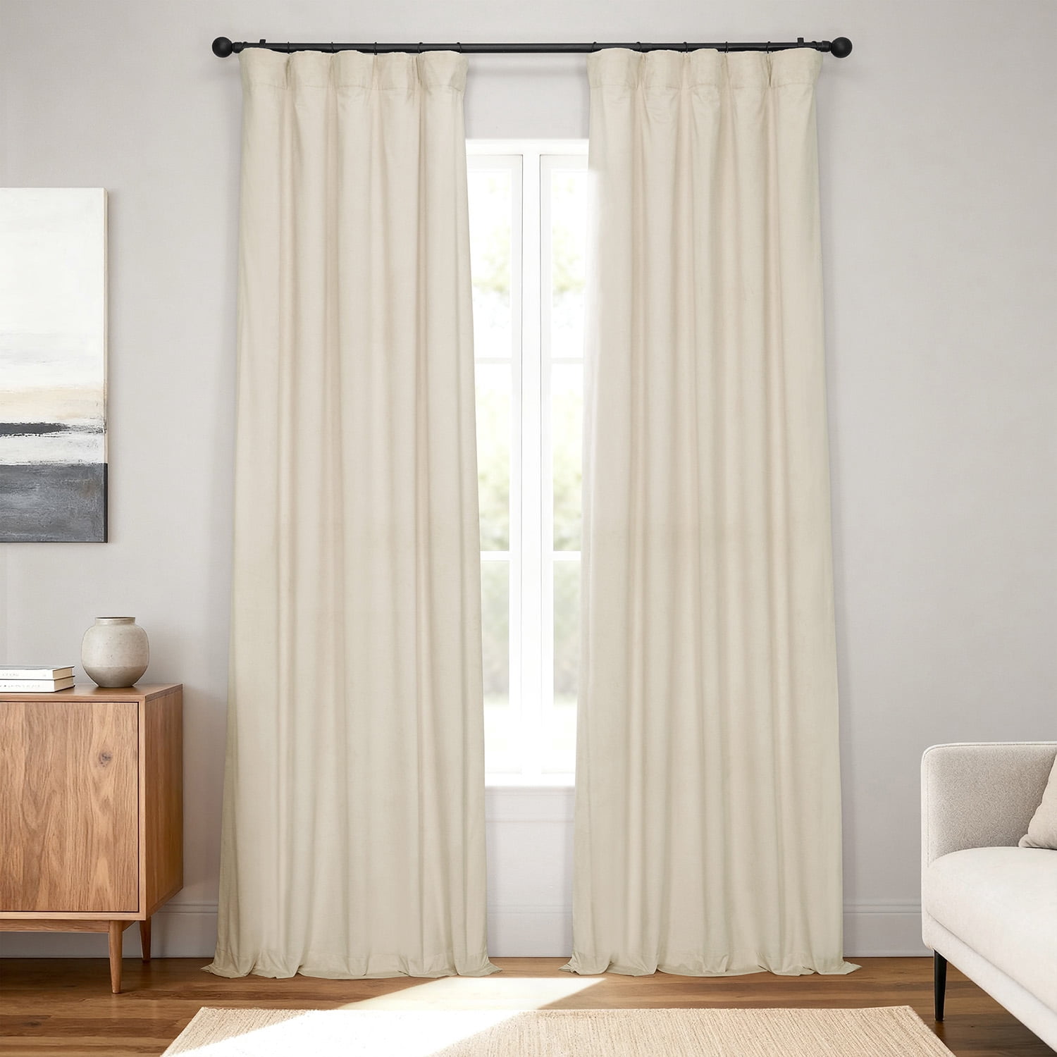 Half Price Drapes Alabaster Beige Signature Velvet Blackout Curtains for Bedroom(1 Panel), 50WX 84L
