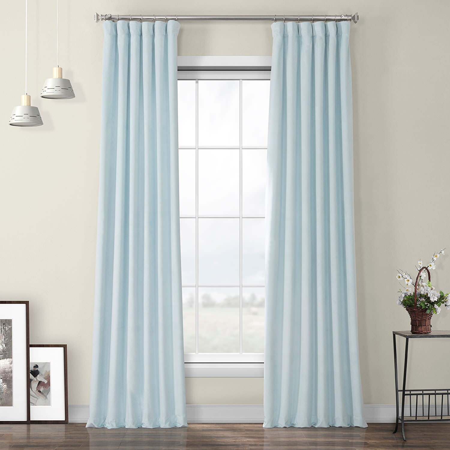 Half Price Drapes Aquarius Blue Heritage Plush Velvet Room Darkening Curtains (1 Panel), 50W X 120L