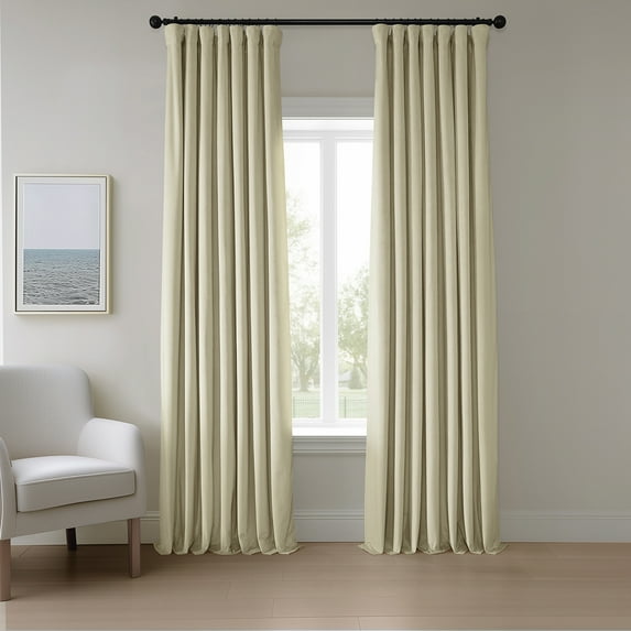 Half Price Drapes Au Lait Creme Heritage Plush Velvet Room Darkening Curtains (1 Panel), 50W X 108L