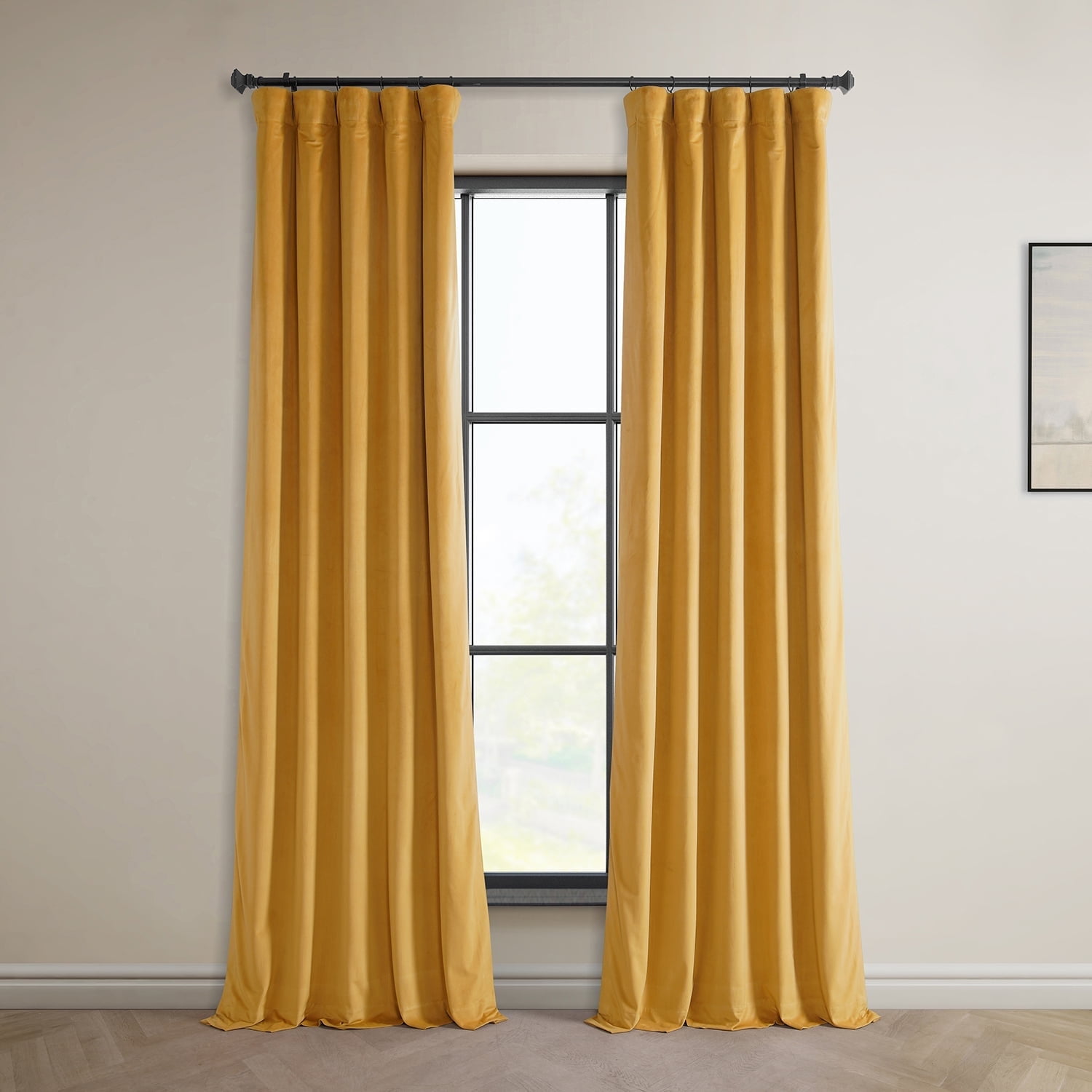 HPD Half Price Drapes Aztec Gold Heritage Plush Velvet Room Darkening Curtains for Bedroom & Living Room Curtains (1 Panel), Window Curtains 96 inches long, Rod Pocket Curtains,50W X 96L