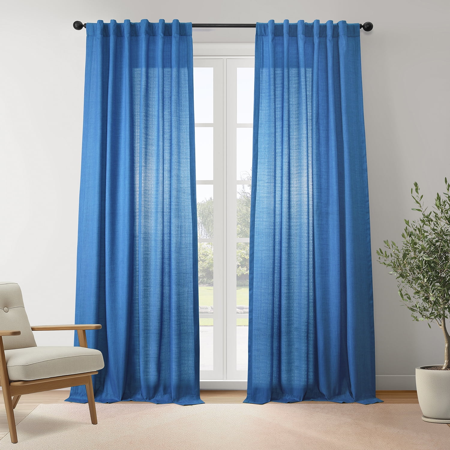 Half Price Drapes Blue Rustic Linen Weave Light Filtering Curtains for Bedroom (2 Panel), 50W X 84L