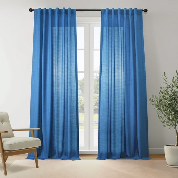 Half Price Drapes Blue Rustic Linen Weave Light Filtering Curtains for Bedroom (2 Panel), 50W X 96L