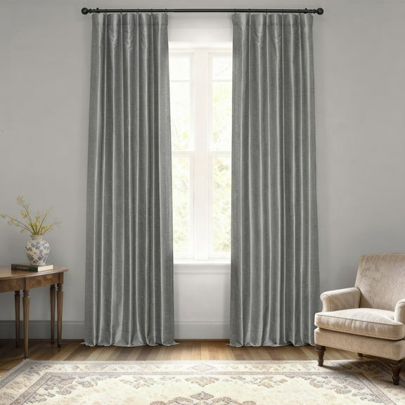 Half Price Drapes Captain's Blue Faux Silk Room Darkening Curtains for Bedroom (1 Panel), 50WX 96L