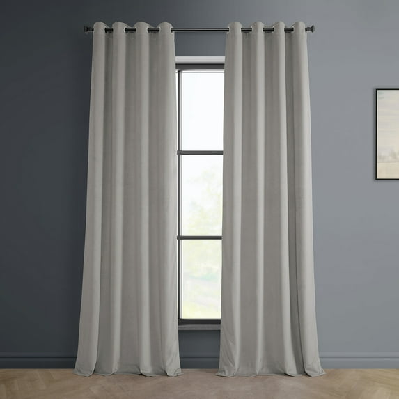 Half Price Drapes City Grey Grommet Heritage Plush Velvet Room Darkening Curtains (1 Panel), 50W X 84L