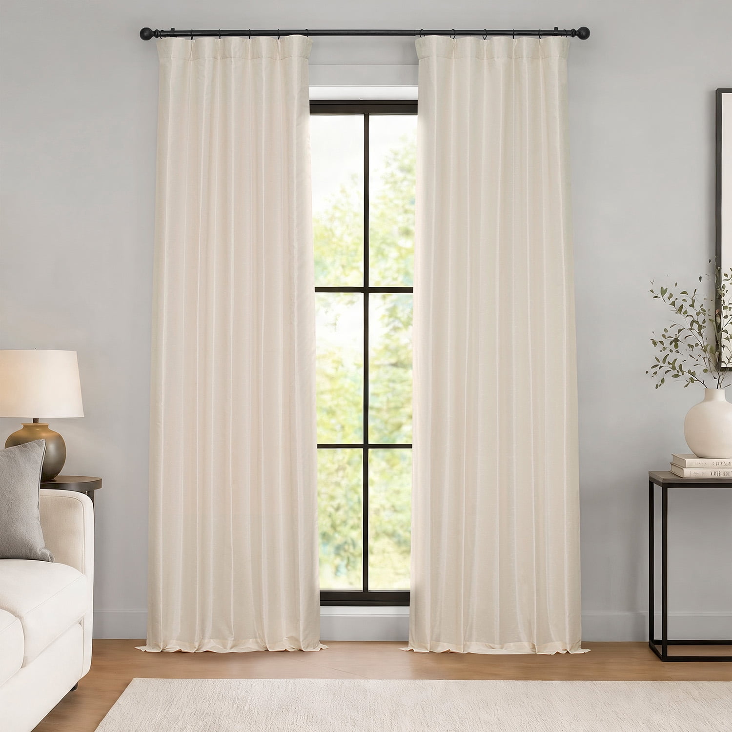 Half Price Drapes Off White Silk Blackout Curtains for Bedrooms(1 Panel),50WX 120L