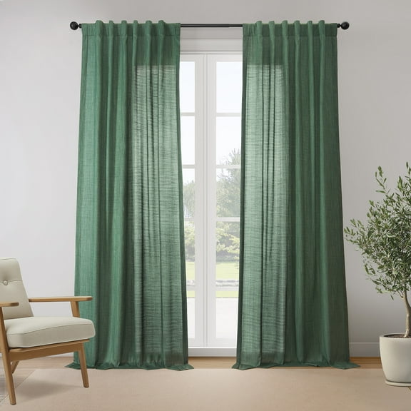 Half Price Drapes Dark Green Rustic Linen Weave Light Filtering Curtains for Bedroom (2 Panel), 50W X 108L
