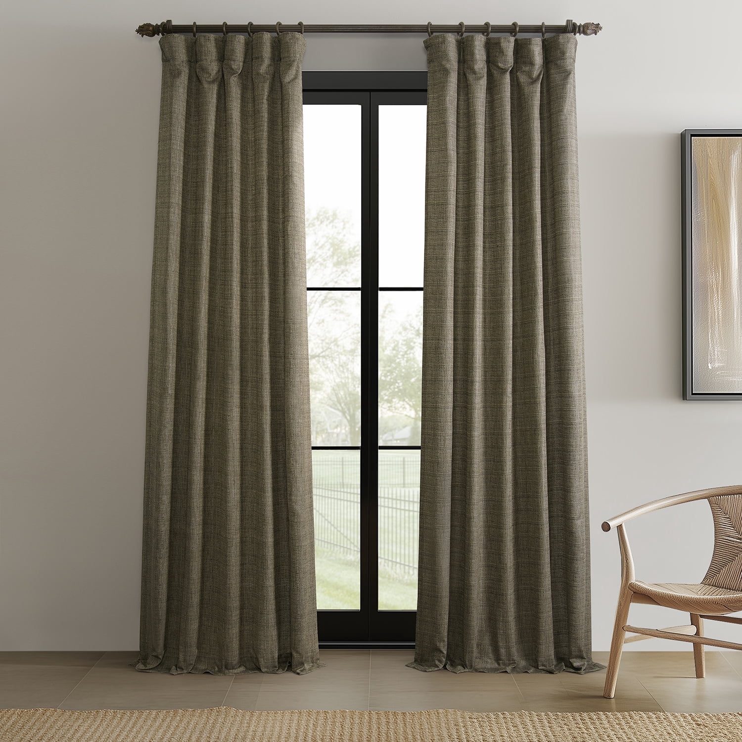 Half Price Drapes Dark Grey Raw Linen Weave Light Filtering Curtains for Bedroom (2 Panel), 50W X 96L
