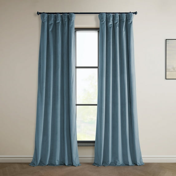 Half Price Drapes Denmark Blue Heritage Plush Velvet Room Darkening Curtains (1 Panel), 50W X 96L