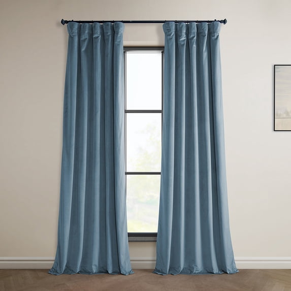 Half Price Drapes Denmark Blue Heritage Plush Velvet Room Darkening Curtains (1 Panel), 50W X 96L