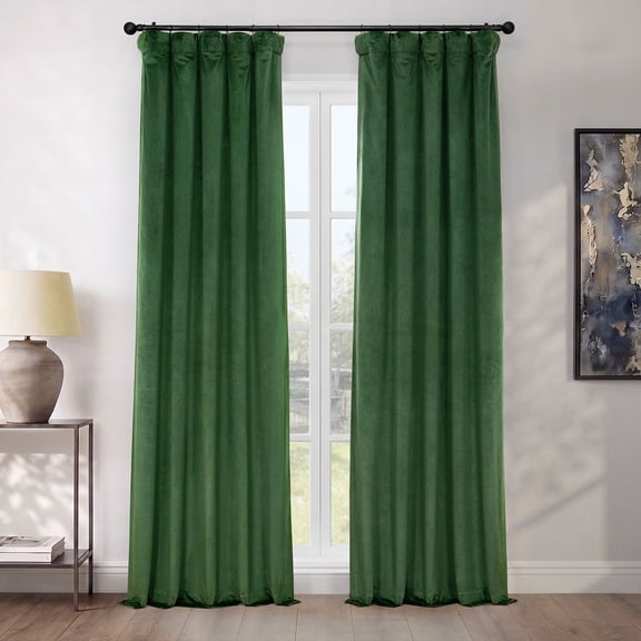 Eden Green Heritage Plush Velvet Room Darkening Curtains (1 Panel), 50W X 96L