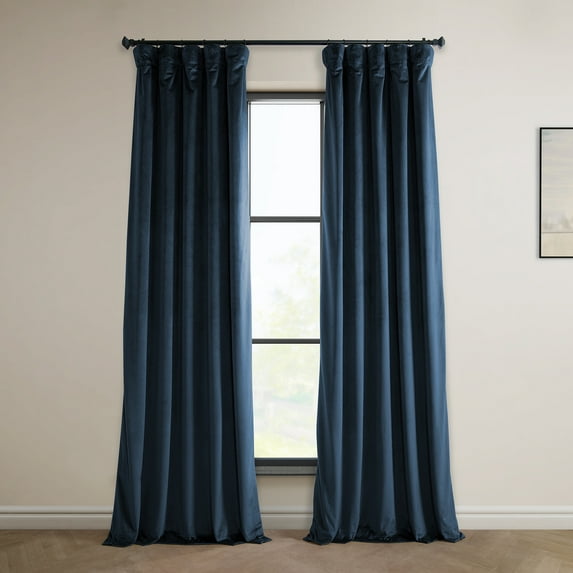 Half Price Drapes Eternal Blue Heritage Plush Velvet Room Darkening Curtains (1 Panel), 50W X 96L