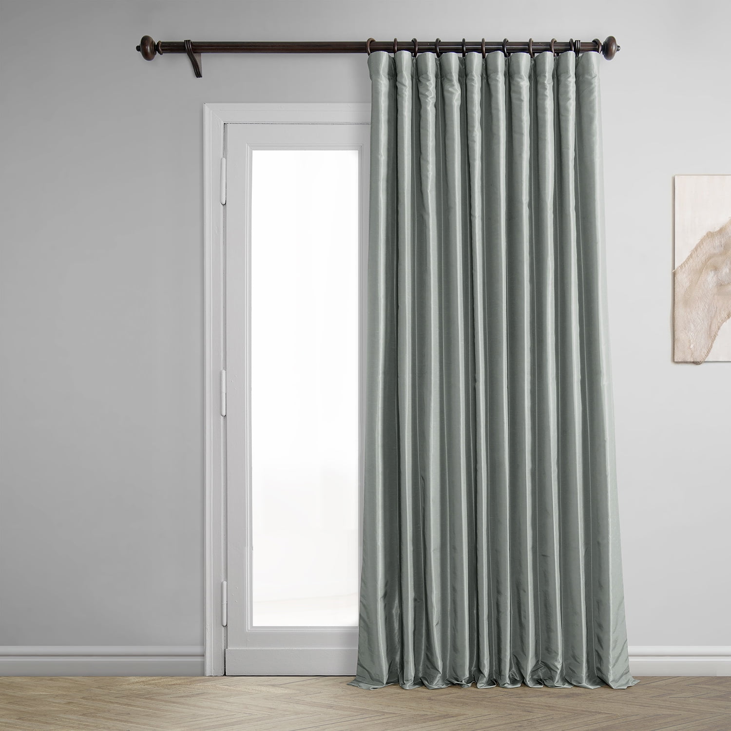 Silver Faux Silk Blackout Curtains 108 Inches Long