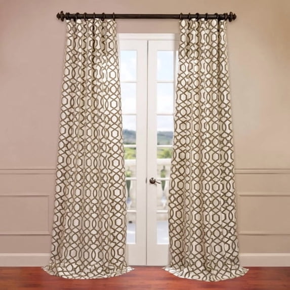 Half Price Drapes Filigree Flocked Faux Silk Semi-Opaque Single Curtain Panel