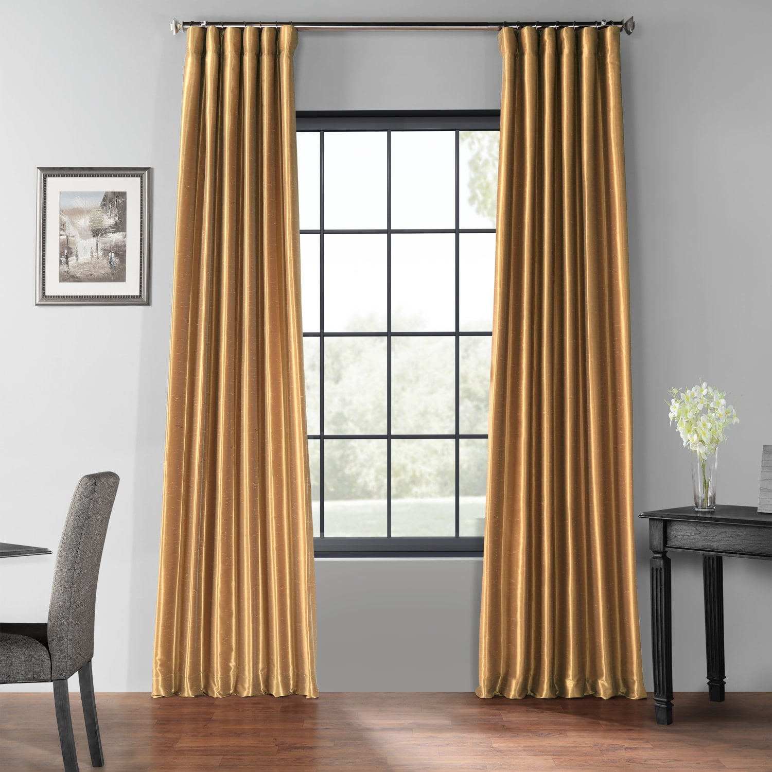Half Price Drapes Flax Gold Faux Dupioni Silk Blackout Curtains for Bedroom(1 Panel),50WX 84L