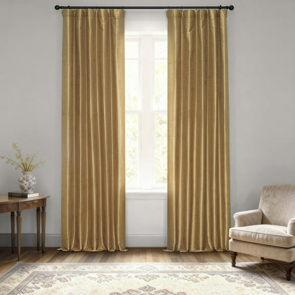 Half Price Drapes Flax Gold Faux Dupioni Silk Blackout Curtains for Bedroom(1 Panel),50WX 84L