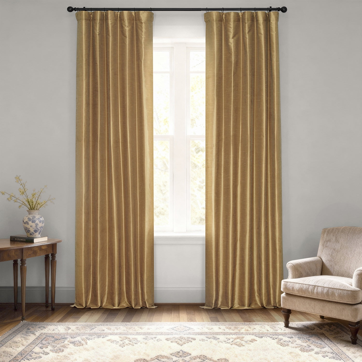 Half Price Drapes Flax Gold Faux Dupioni Silk Blackout Curtains for Bedroom(1 Panel),50WX 96L