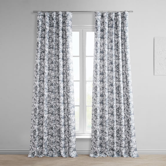 Half Price Drapes Floral Printed Botanic Grey Room Darkening Curtains for Bedroom(1 Panel),50W X 84L