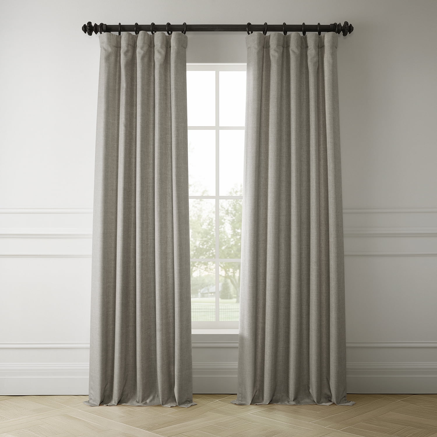 Half Price Drapes Fossil Grey Italian Faux Linen Room Darkening Curtains (1 Panel), 50W X 108L