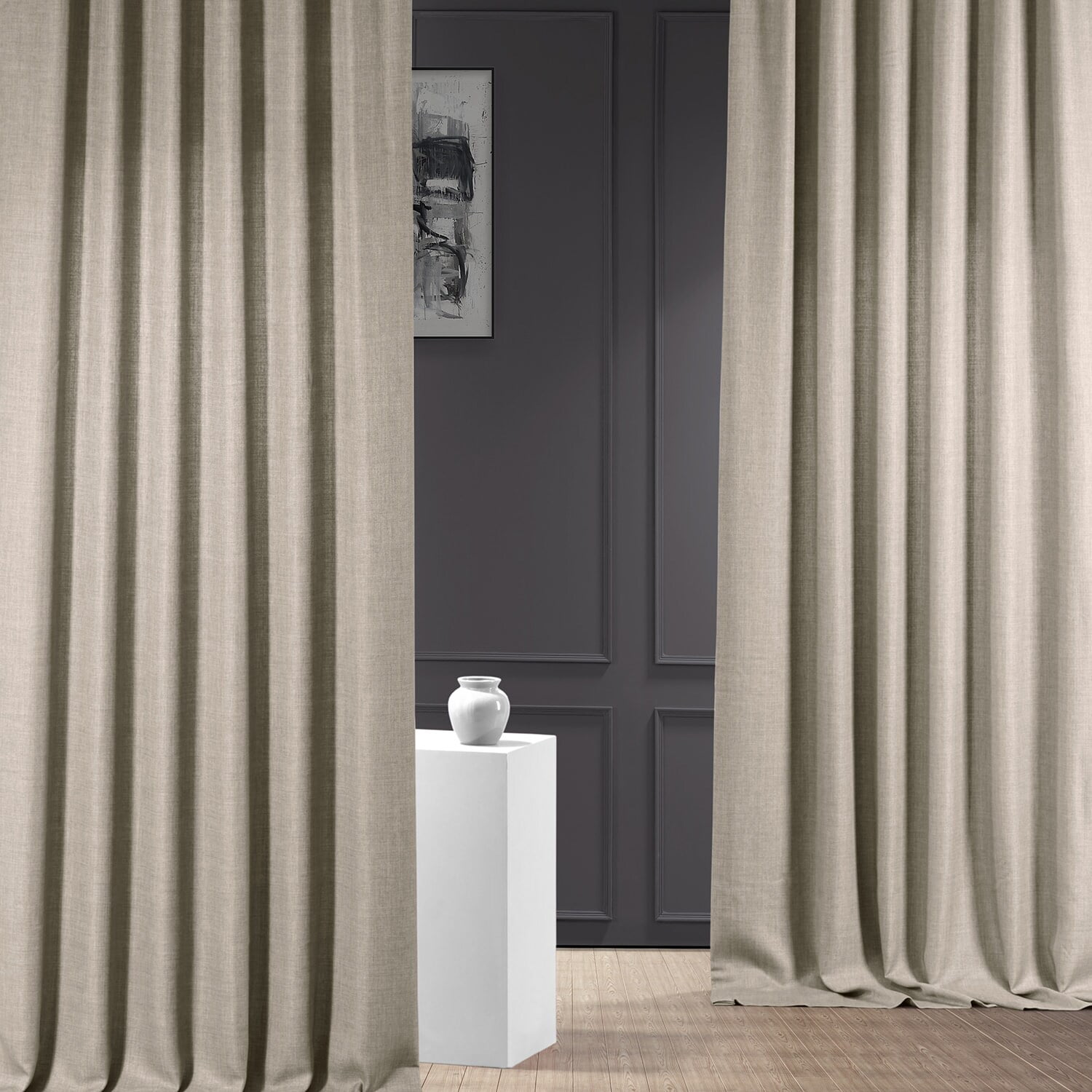 Taupe Grey 120-Inch Room-Darkening Faux Linen Curtains