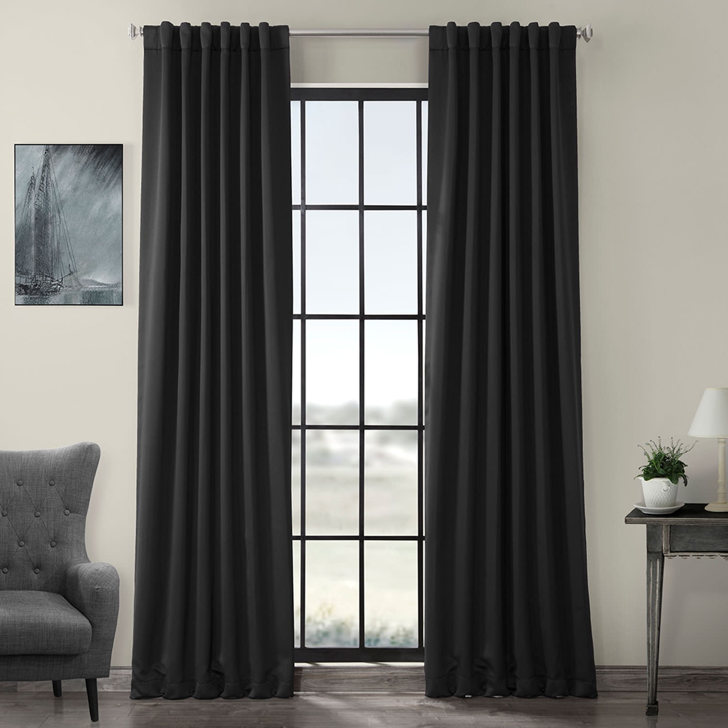 Jet Black Polyester Blackout Puddle Length Drape Panel