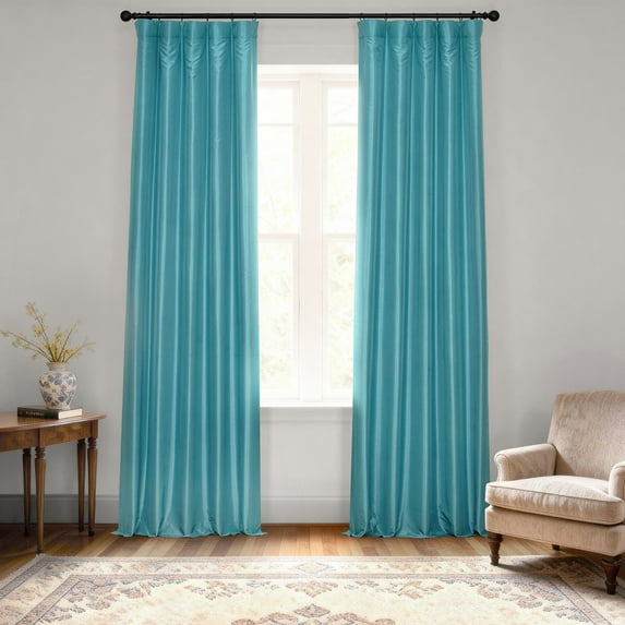 Half Price Drapes Nassau Blue Faux Dupioni Silk Blackout Curtains for Bedrooms (1 Panel), 50WX 96L
