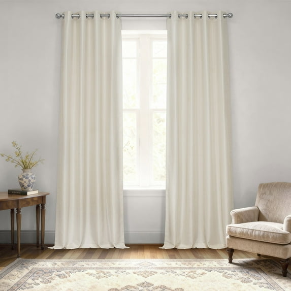 Half Price Drapes Off White Vintage Dupioni Silk Room Darkening Curtains for Bedroom (1 Panel), 50WX 96L