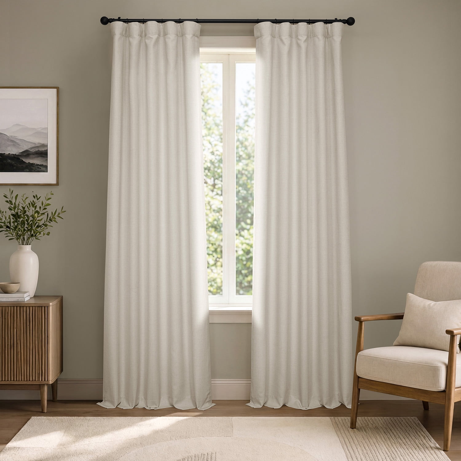 Half Price Drapes Parchment Cream Faux Linen Room Darkening Curtains for Bedroom(1 Panel),50W X 108L